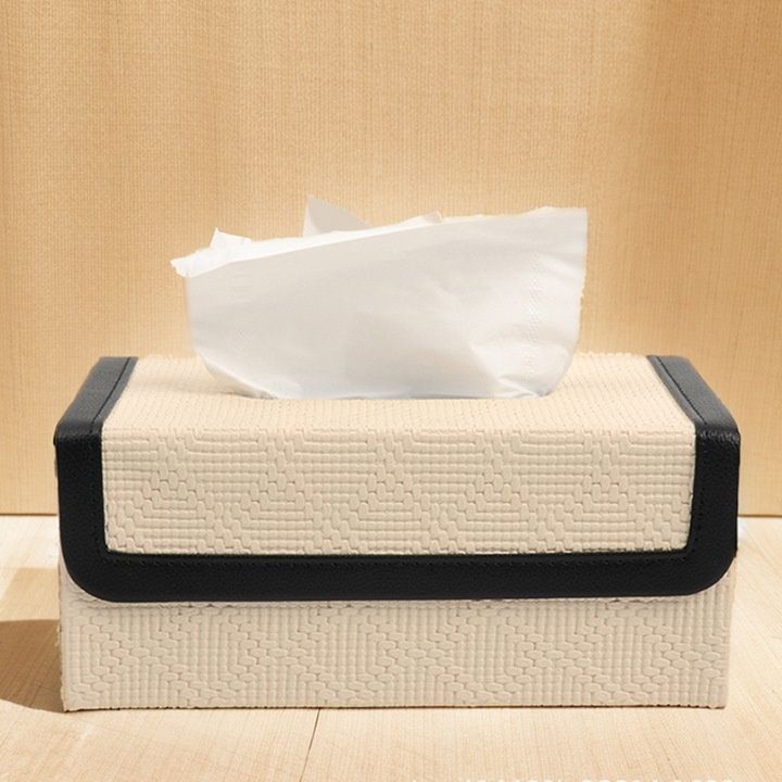 インテリア雑貨 編み込み調縁取り長方形ティシュケース