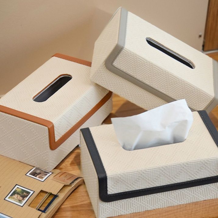 インテリア雑貨 編み込み調縁取り長方形ティシュケース