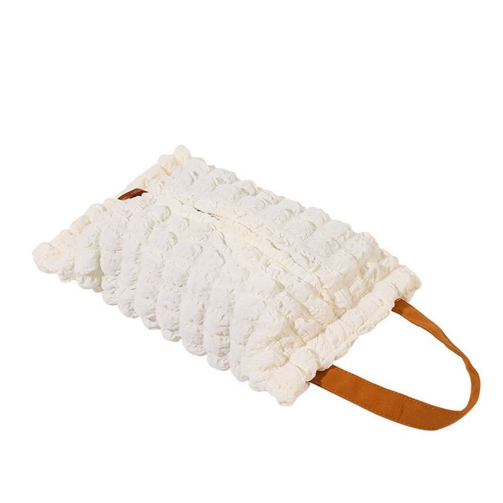 インテリア雑貨 ふわふわフリル付き持ち手型ティシュケース