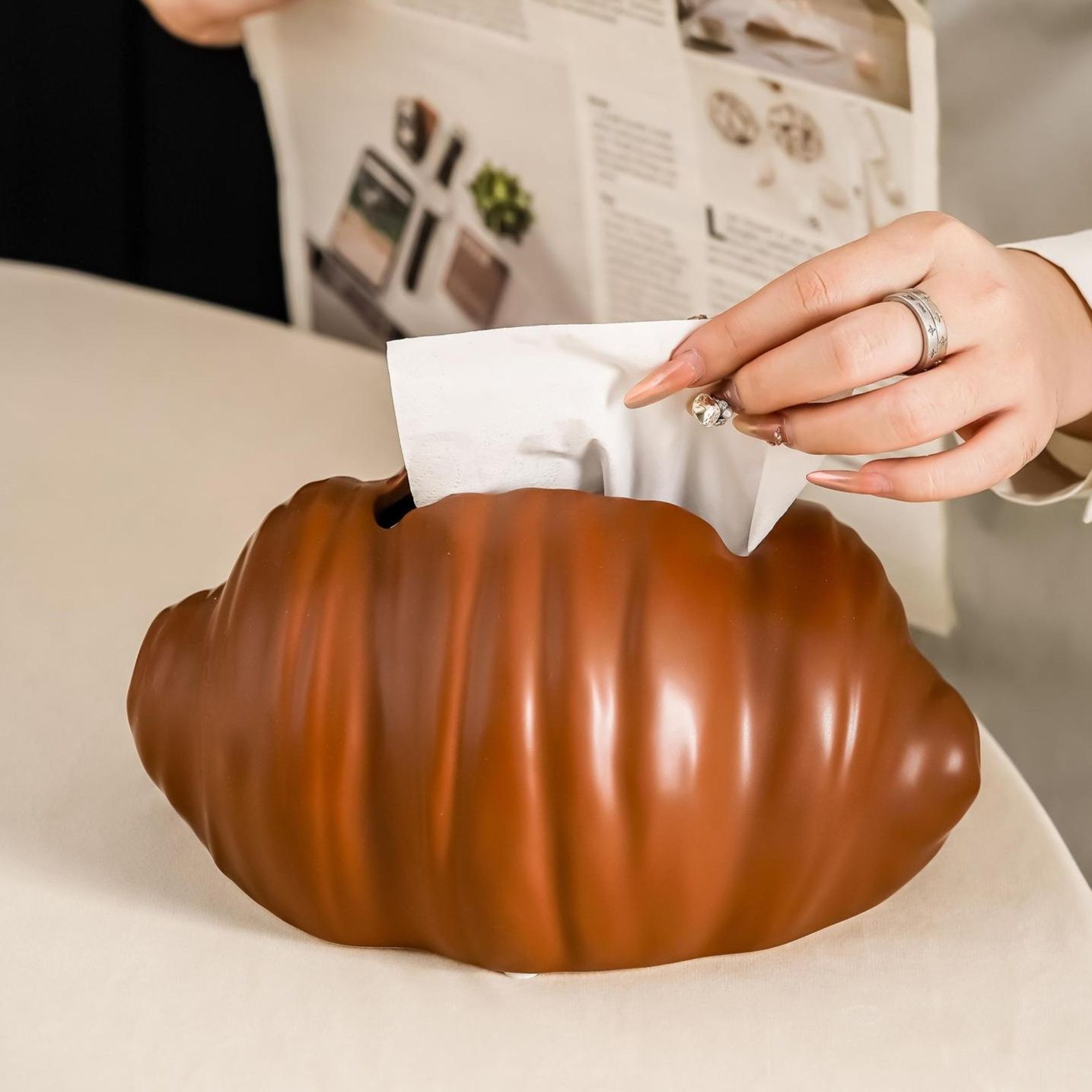 インテリア雑貨 波打つ貝殻デザインのティシュケース