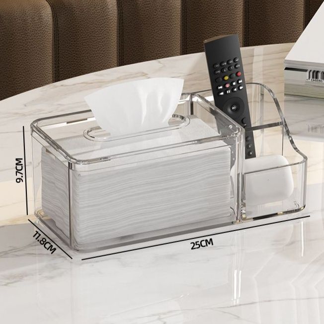 インテリア雑貨 多機能収納付き透明ティシュケース