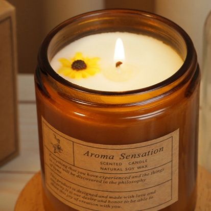 インテリア雑貨 天然大豆蝋アロマキャンドル向日葵飾り付き