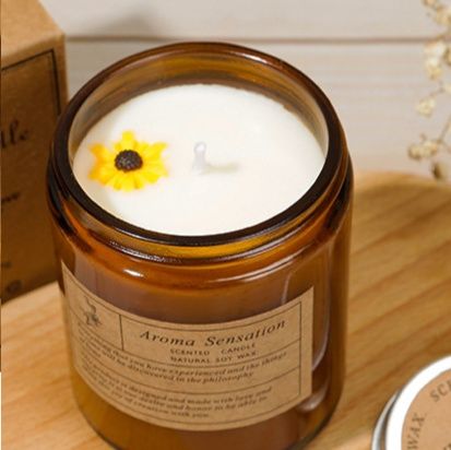 インテリア雑貨 天然大豆蝋アロマキャンドル向日葵飾り付き