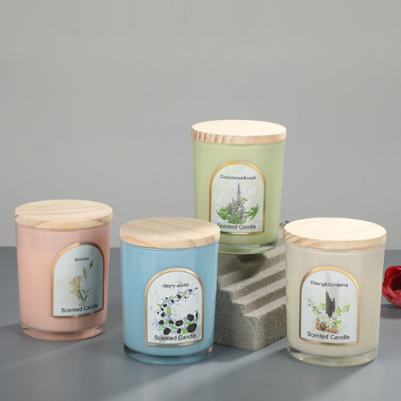 インテリア雑貨 植物画ラベル付き香り付きガラス容器入りキャンドル