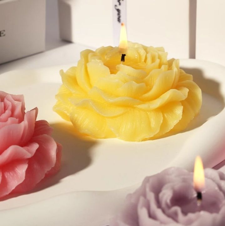 インテリア雑貨 立体牡丹花モチーフの優雅なフラワーキャンドル