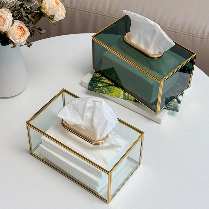 インテリア雑貨 透明硝子と真鍮枠の高級感あふれるティシュケース