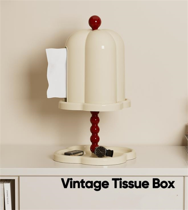 インテリア雑貨 蓋付き防塵ティシュケース レトロ二段式収納トレイ