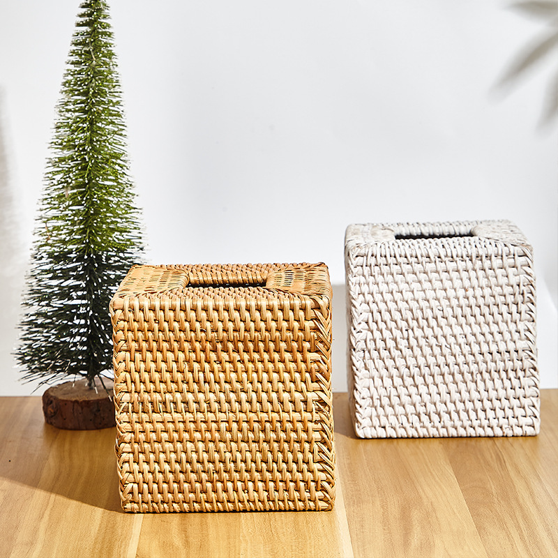 インテリア雑貨 天然素材手編み立方体ティッシュケース