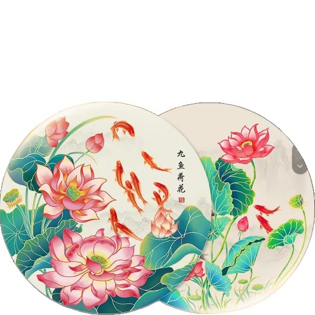 インテリア雑貨 蓮池と金魚が泳ぐ円窓東洋芸術ポスター