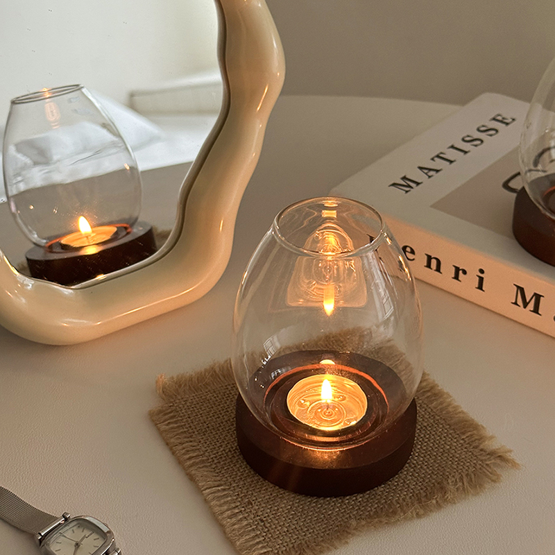 インテリア雑貨 透明ガラスドーム型アロマキャンドルホルダー