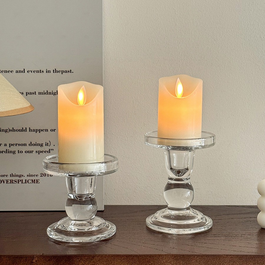 インテリア雑貨 ロマンティック柱型ガラス燭台セット