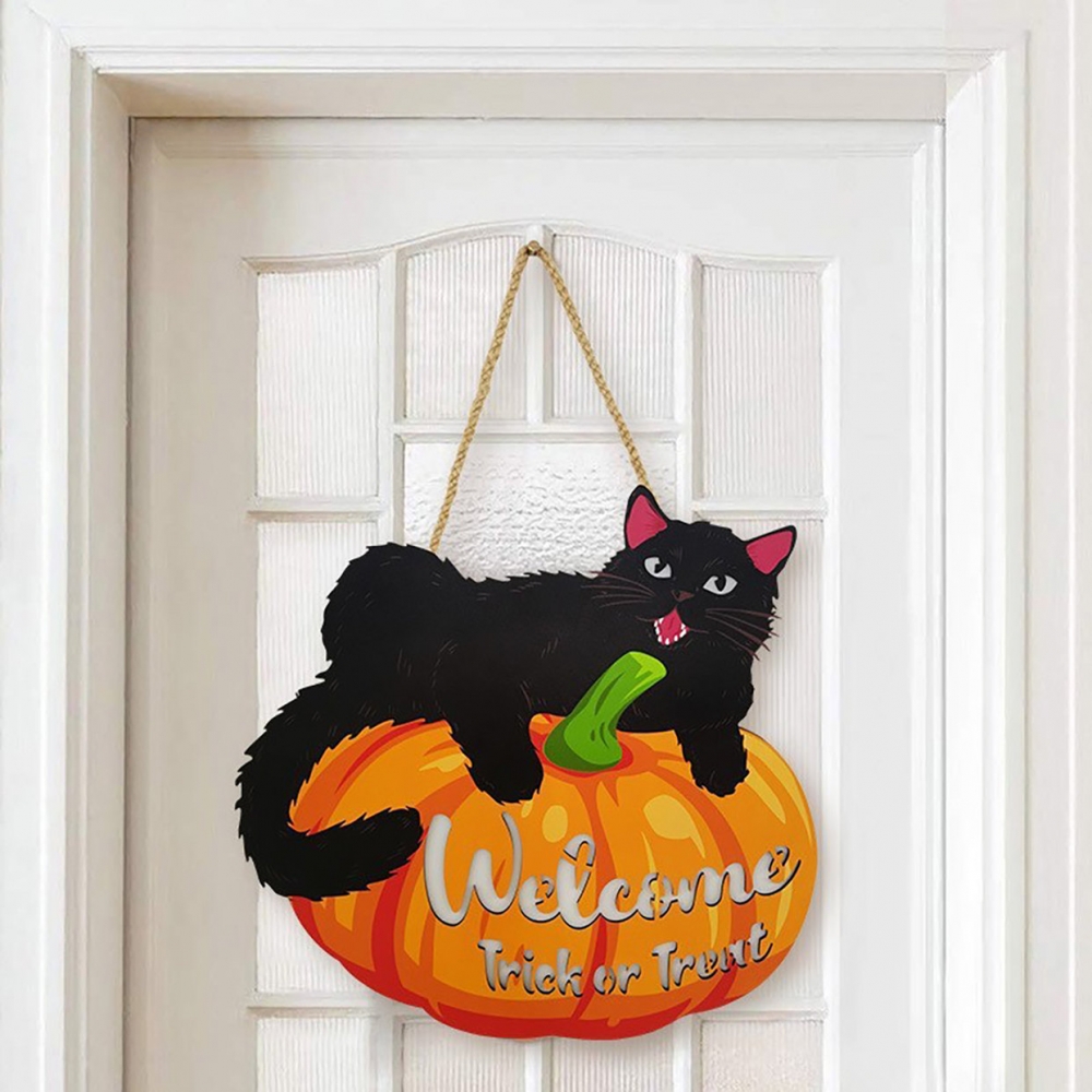 インテリア雑貨 黒猫とハロウィンかぼちゃのウェルカムボード