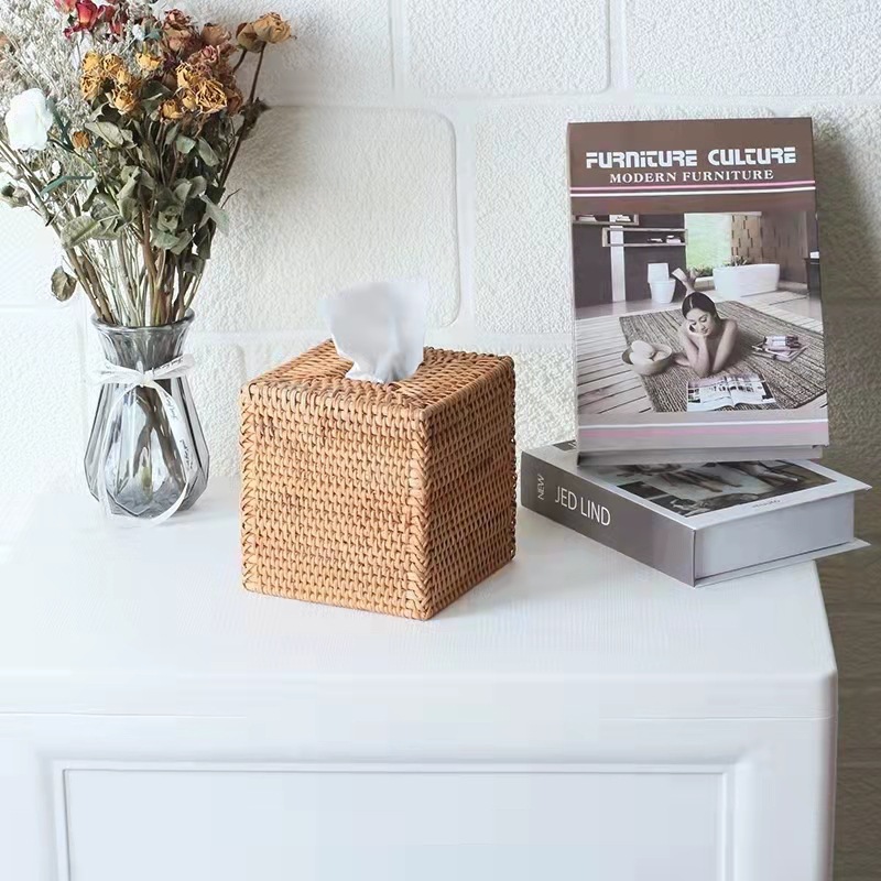インテリア雑貨 天然素材編み込み四角型ティシュケース