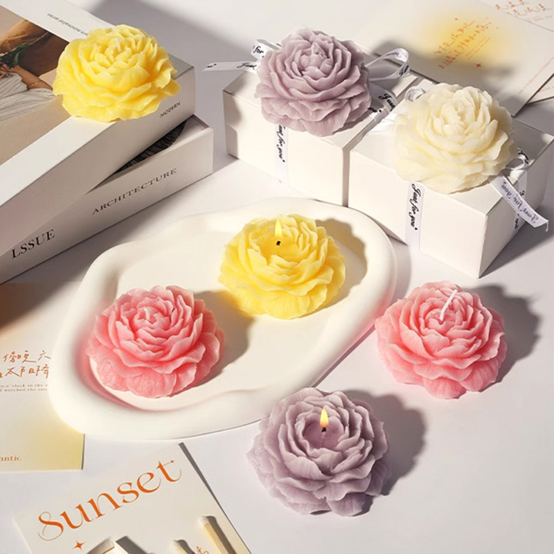 インテリア雑貨 立体牡丹花モチーフの優雅なフラワーキャンドル