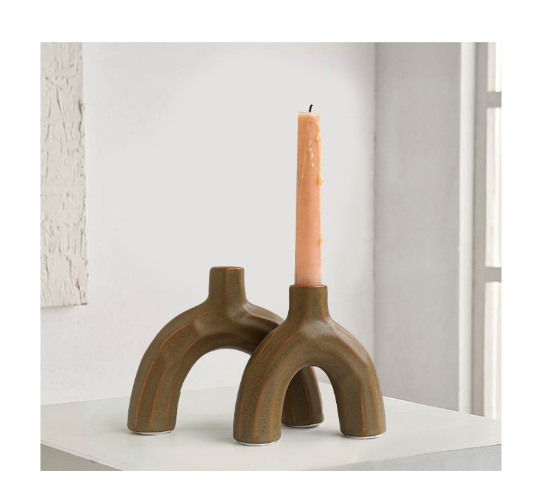 インテリア雑貨 アーチ型陶器燭台 北欧風置き物