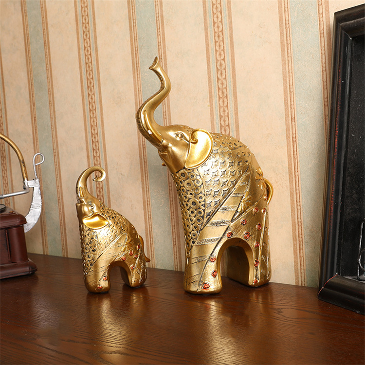 インテリア雑貨 北欧風象置き物セット 樹脂製装飾品 ゴールド２点