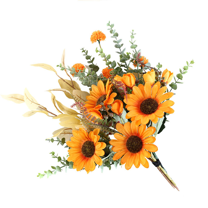 インテリア雑貨 向日葵とユーカリの華やかブーケアレンジメント造花