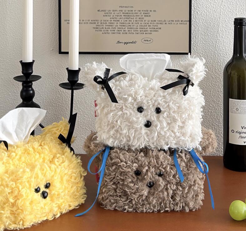 インテリア雑貨 ふわふわプードル型ティッシュケース 卓上収納ボックス