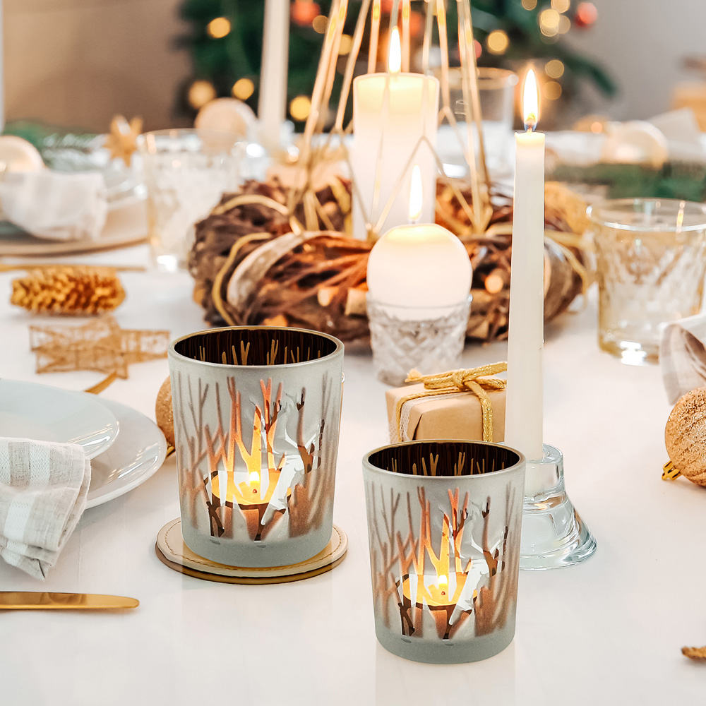 インテリア雑貨 森の動物シルエット透かし彫りキャンドルホルダー