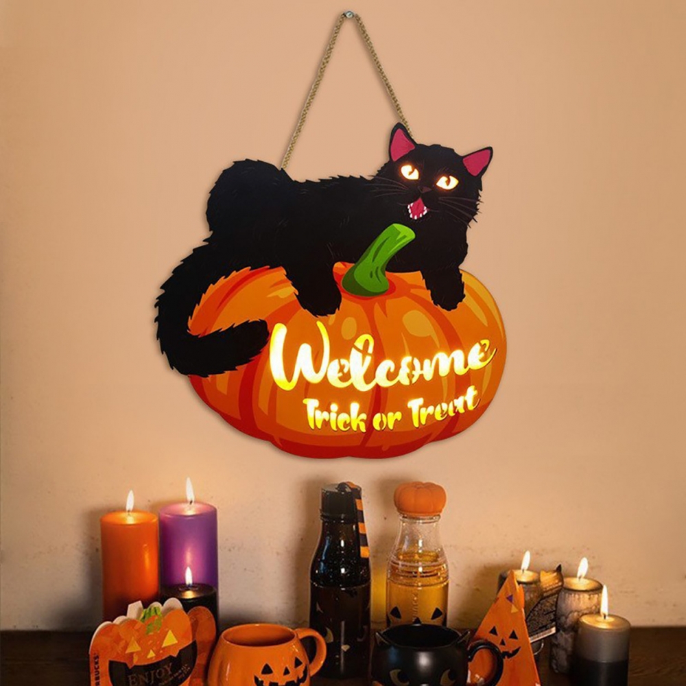インテリア雑貨 黒猫とハロウィンかぼちゃのウェルカムボード