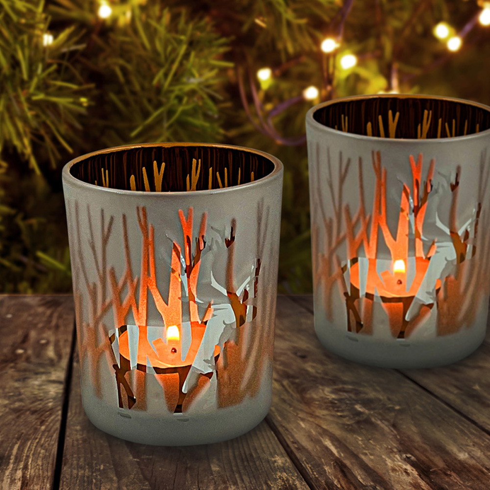 インテリア雑貨 森の動物シルエット透かし彫りキャンドルホルダー