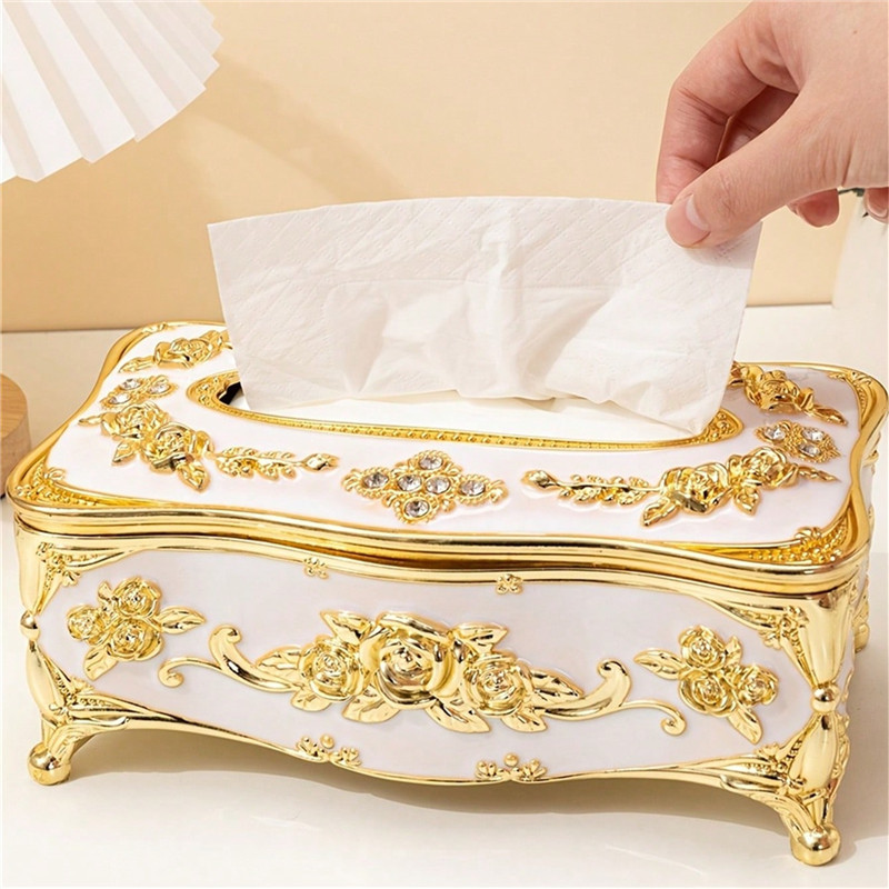 インテリア雑貨 薔薇彫刻装飾付き宮廷風ティシュケース