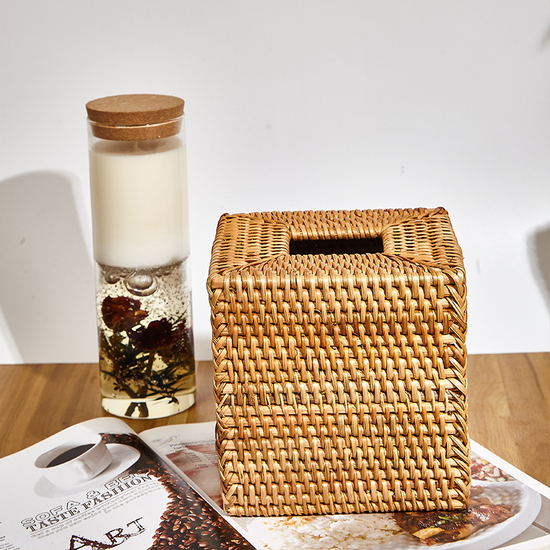 インテリア雑貨 天然素材手編み立方体ティッシュケース