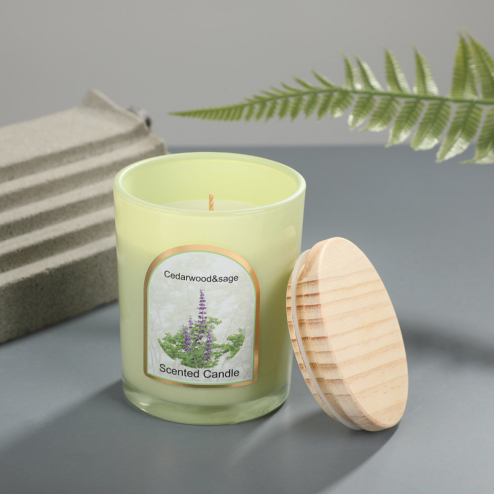 インテリア雑貨 植物画ラベル付き香り付きガラス容器入りキャンドル