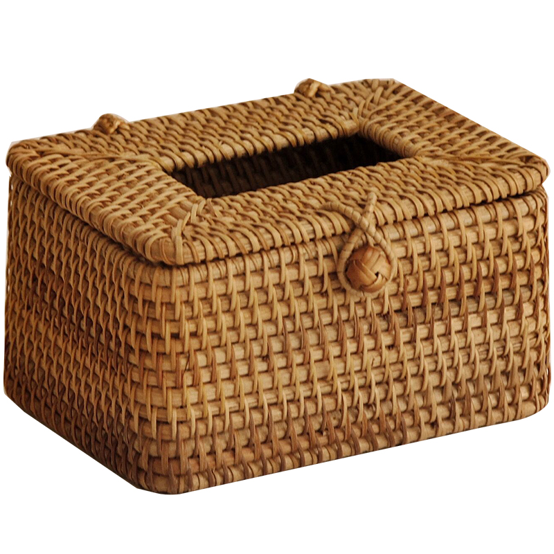 インテリア雑貨 手編み籐素材の長方形ティシュケース