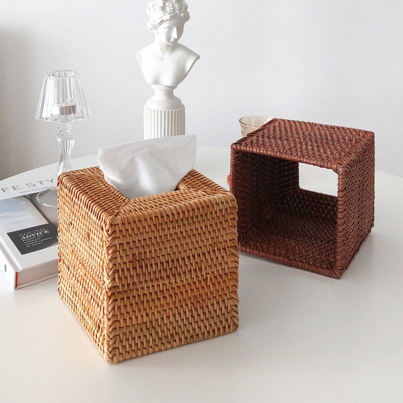 インテリア雑貨 天然素材編み込み四角型ティシュケース