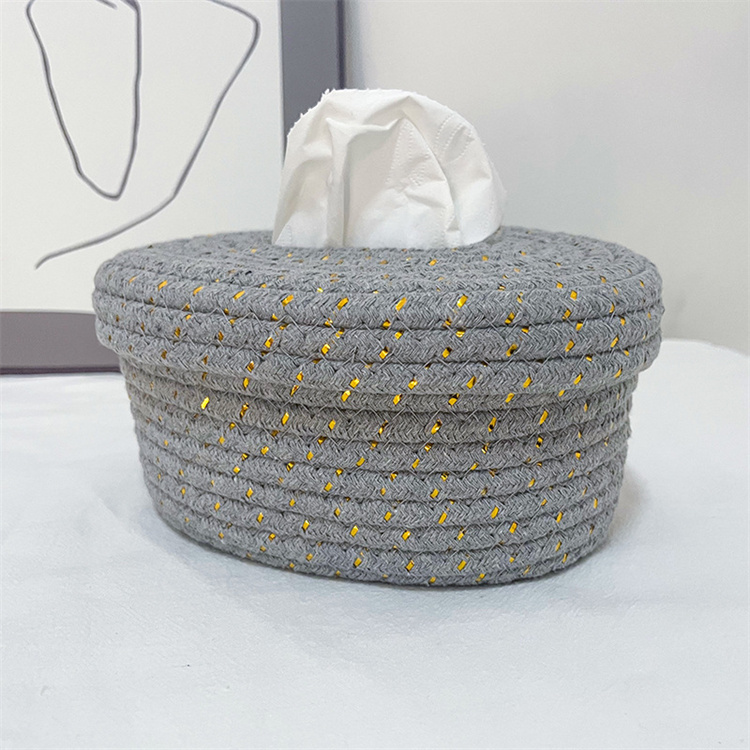 インテリア雑貨 編み込みティッシュケース 楕円形収納ボックス
