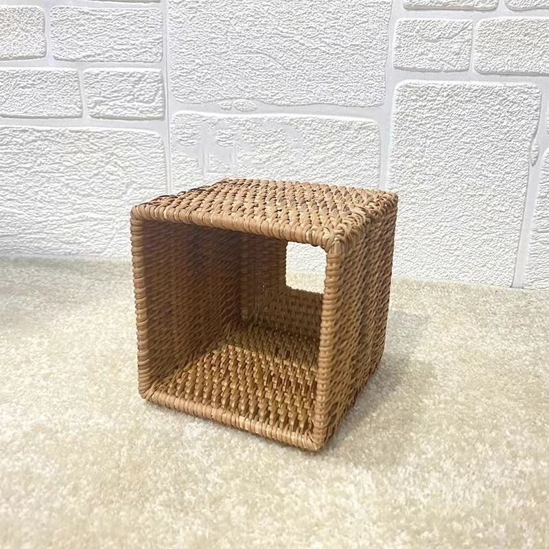 インテリア雑貨 天然素材編み込み四角型ティシュケース