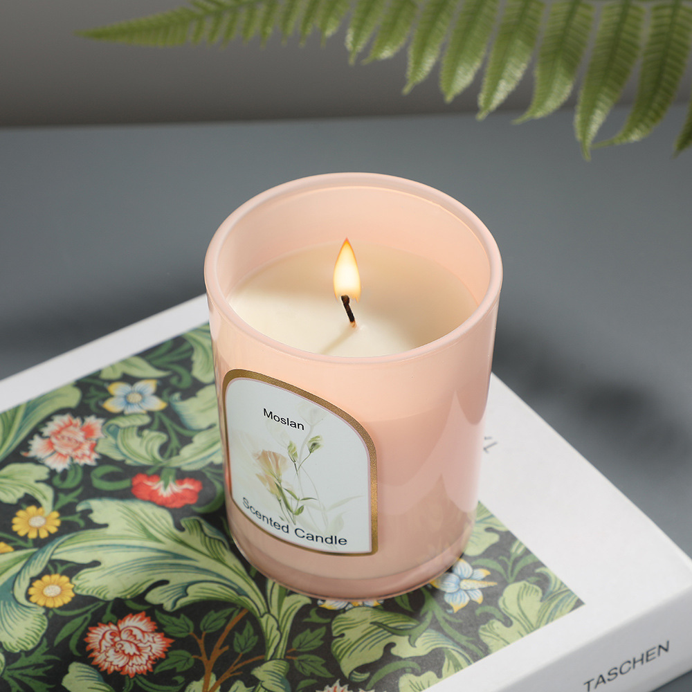 インテリア雑貨 植物画ラベル付き香り付きガラス容器入りキャンドル