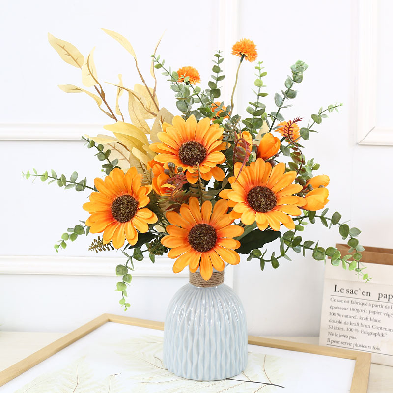 インテリア雑貨 向日葵とユーカリの華やかブーケアレンジメント造花