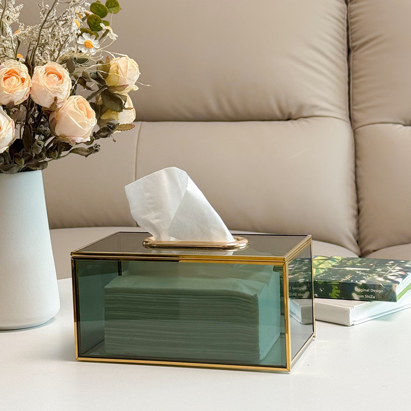 インテリア雑貨 透明硝子と真鍮枠の高級感あふれるティシュケース