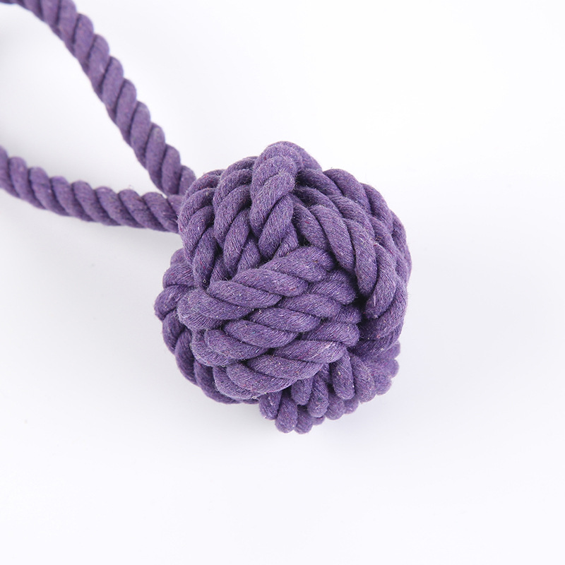犬のおもちゃ 丸結び玉付き持ち手ループ犬用ロープ玩具