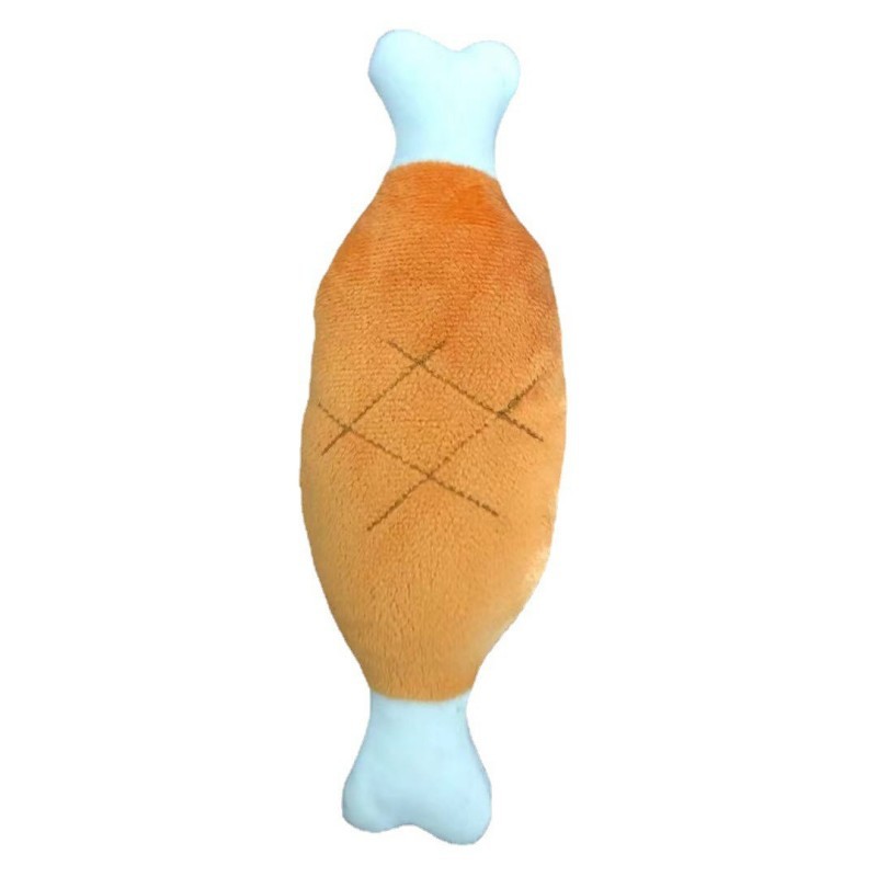 犬のおもちゃ ふわふわチキンレッグ肉付き骨型ぬいぐるみ