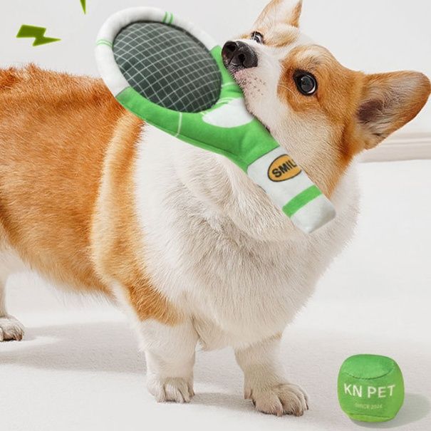 犬のおもちゃ 音が鳴るテニスラケット型犬用玩具