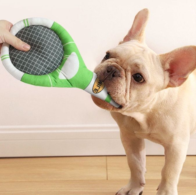 犬のおもちゃ 音が鳴るテニスラケット型犬用玩具