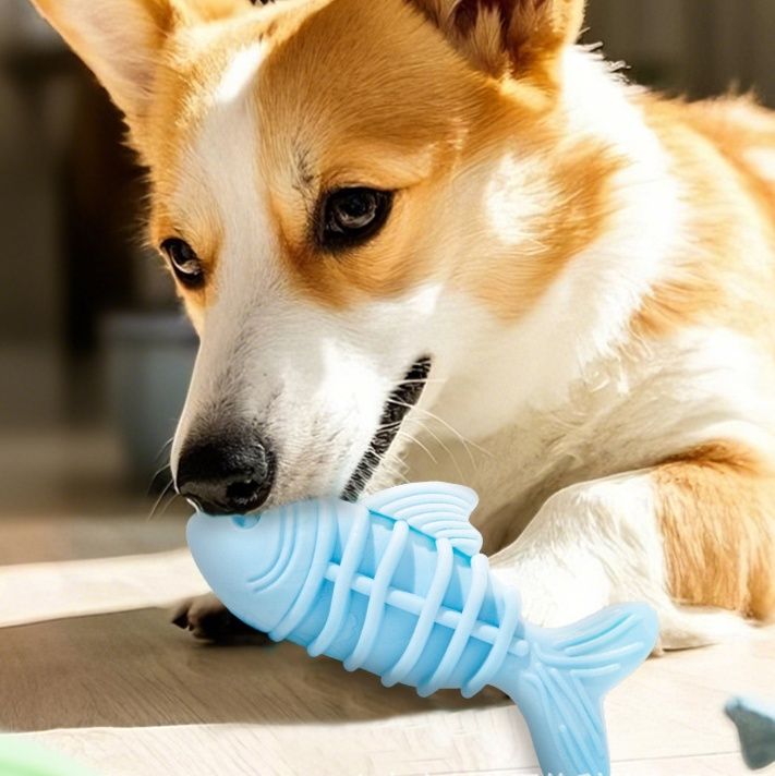 犬のおもちゃ 魚の骨型歯磨き耐久噛み応え玩具