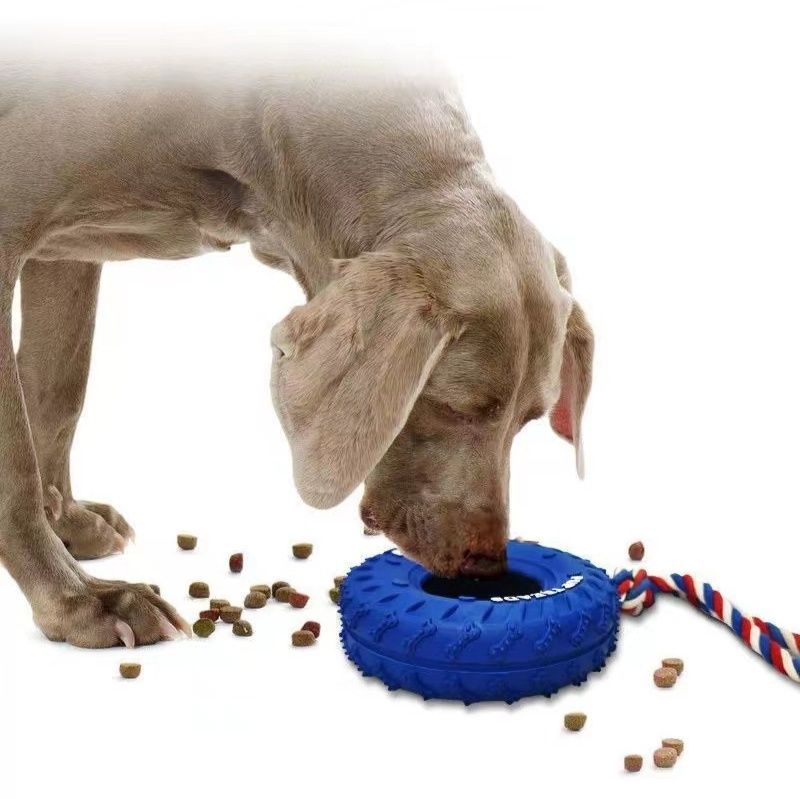 犬のおもちゃ タイヤ型ロープ付き歯磨き噛むおもちゃ