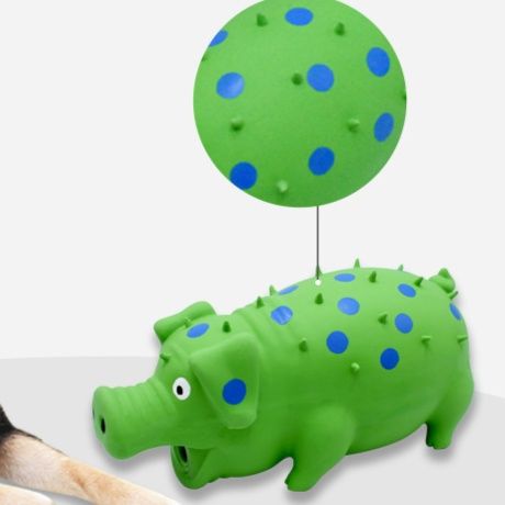 犬のおもちゃ 突起付き豚型音　ゴム製玩具