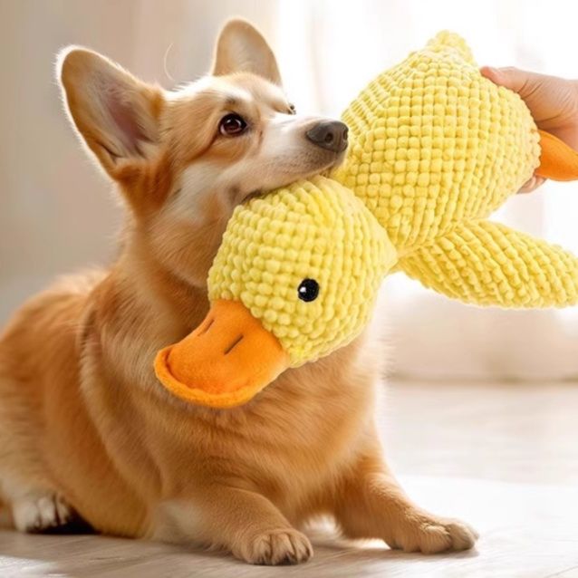 犬のおもちゃ もちもち素材のかわいいあひる型ぬいぐるみ