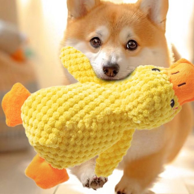 犬のおもちゃ 愛らしいアヒル親子の噛み応え抜群ぬいぐるみ