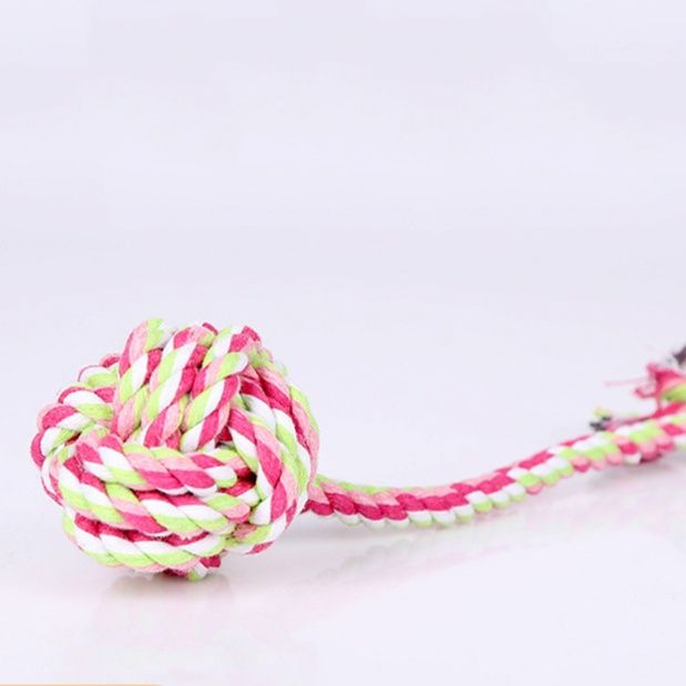 犬のおもちゃ 丸結び玉付き編み込みロープ投げ遊び玩具