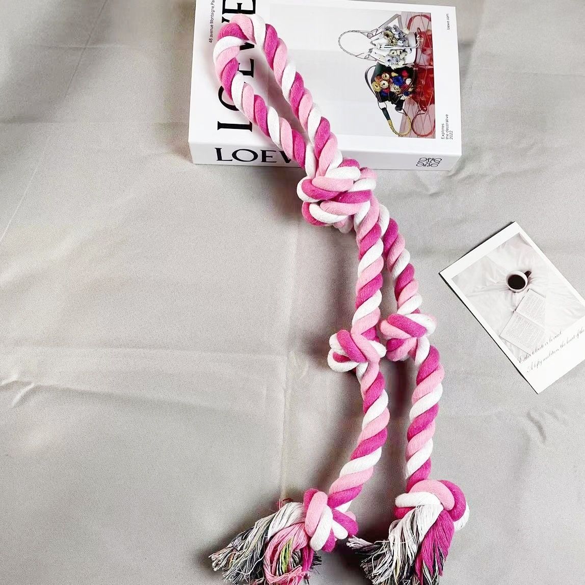 犬のおもちゃ 三連結び目付き編み込みロープ