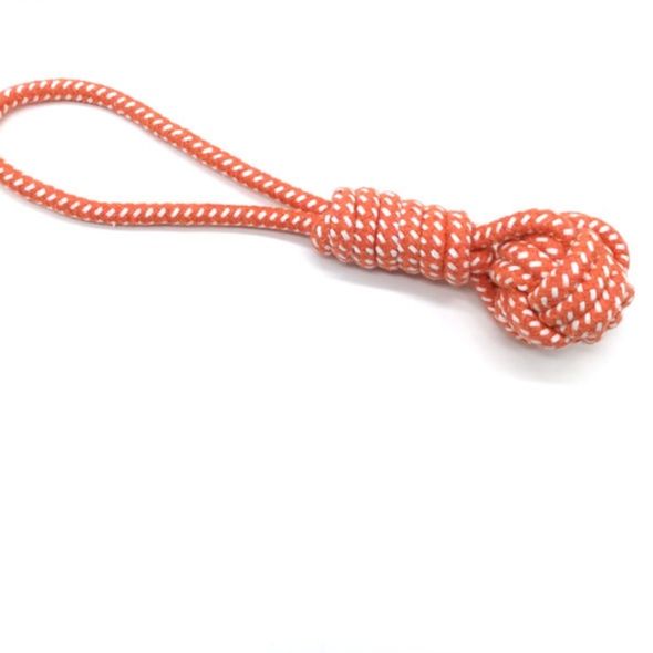 犬のおもちゃ 丈夫な編み込みボール付き持ち手ロープ玩具