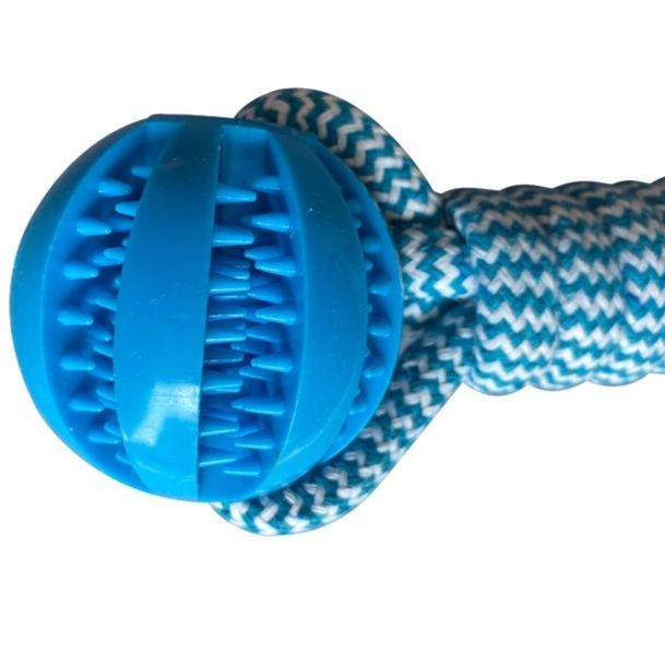 犬のおもちゃ 歯磨き機能付きボール型ロープ玩具
