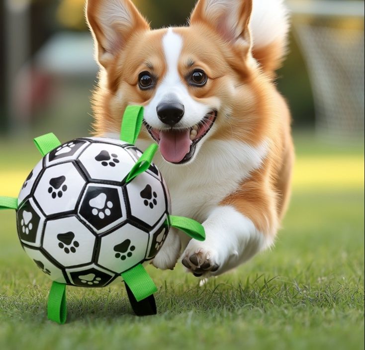 犬のおもちゃ 肉球柄サッカーボール型リボン付き