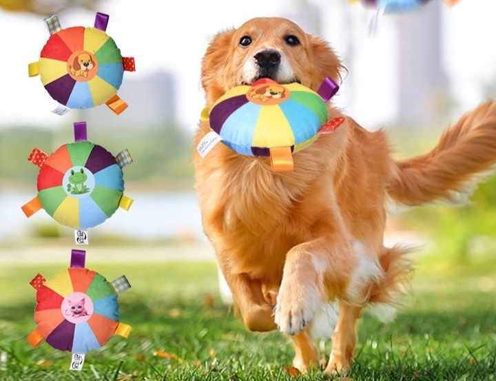 犬のおもちゃ 鳴き声付き布製まるいぬ用遊び玩具ボール